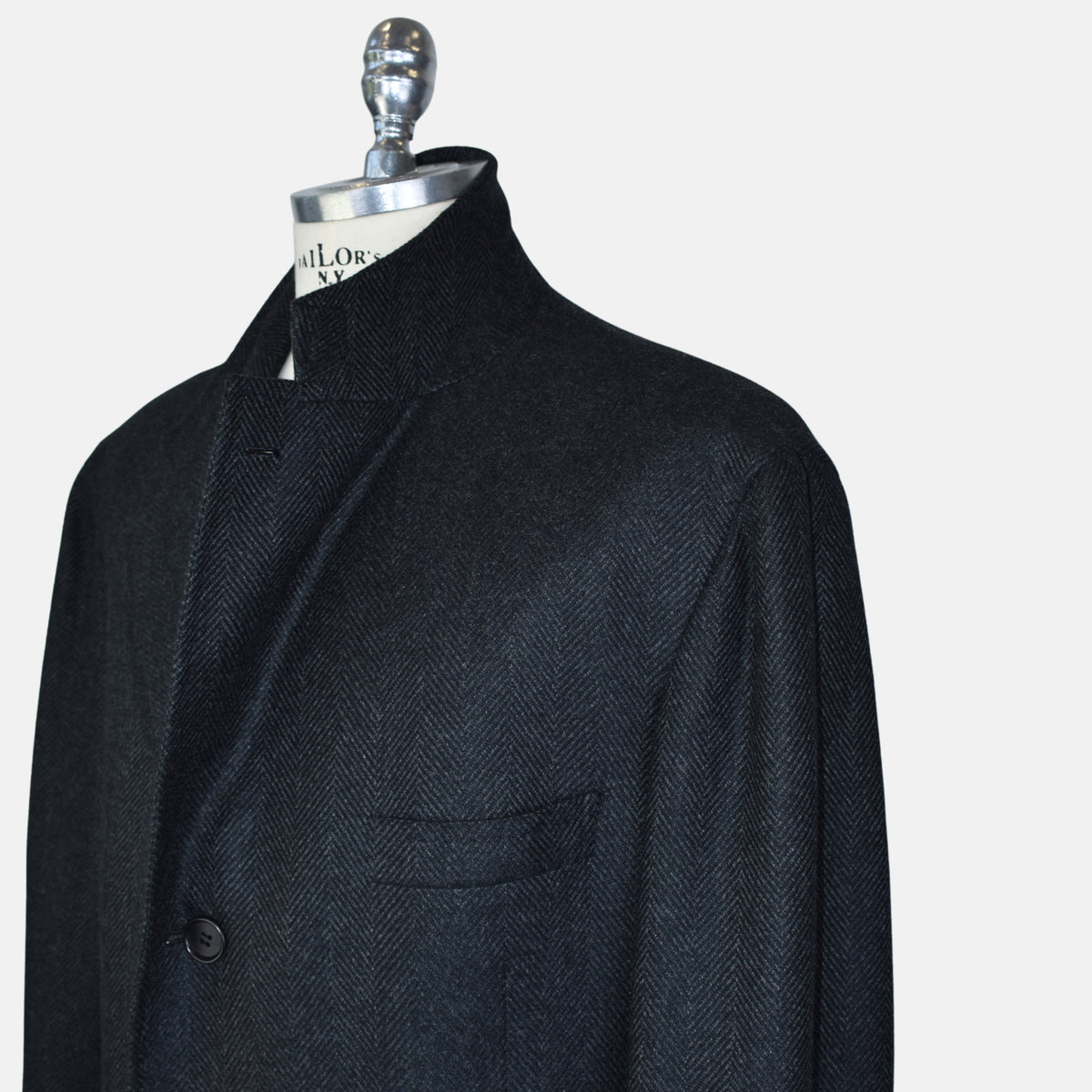Gray-Black Herringbone Cashmere Vicuna Coat