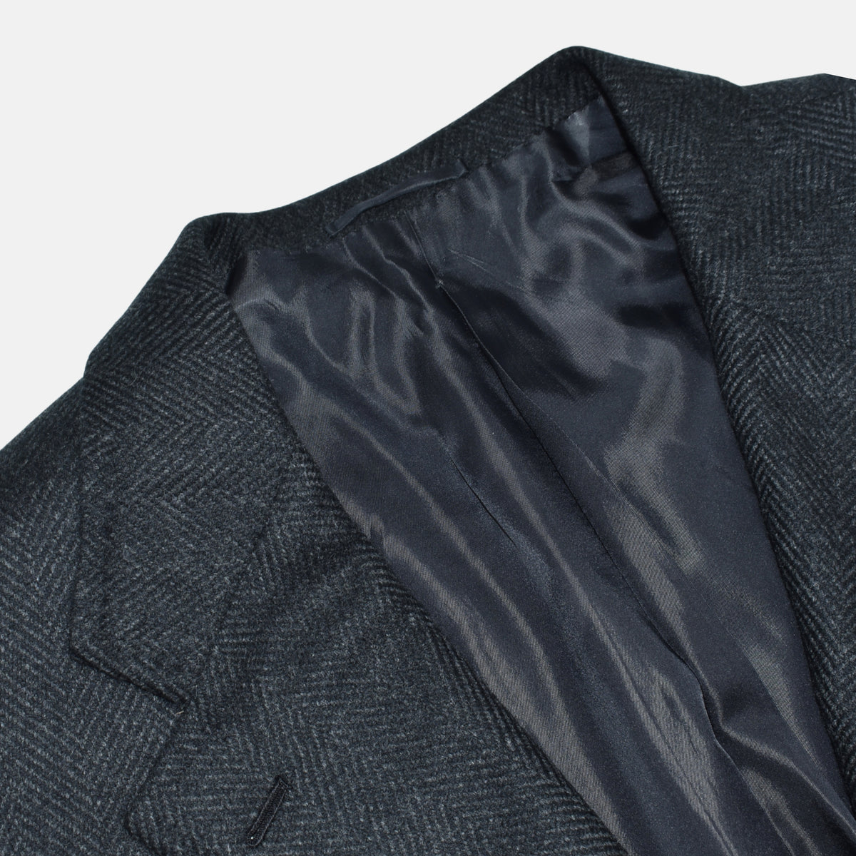 Gray-Black Herringbone Cashmere Vicuna Coat