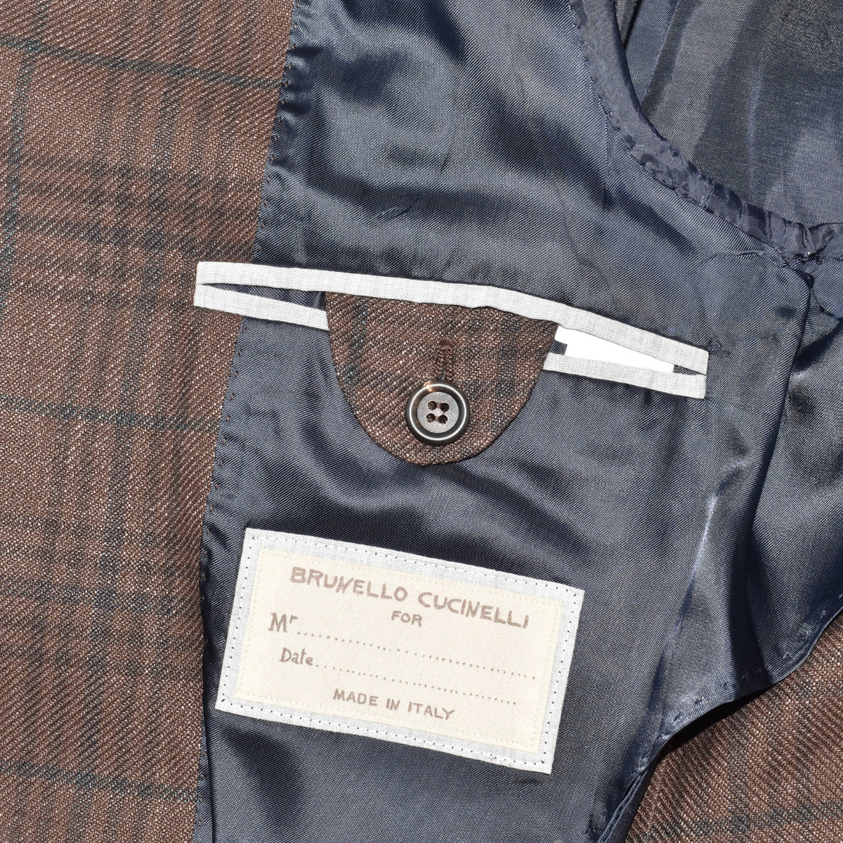 Brwon Checked Suit made of Linen/Wool/Silk (EU 46)