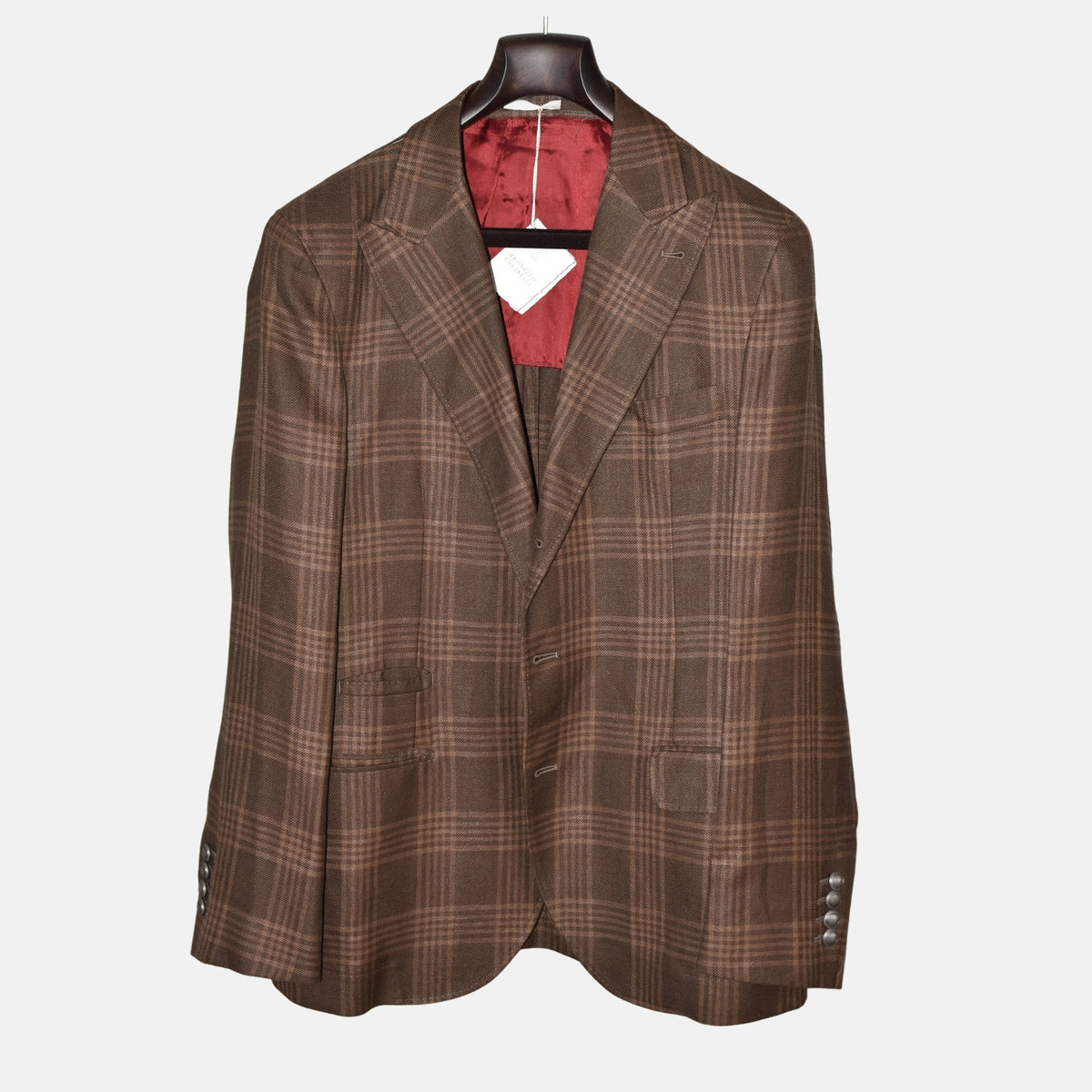 Braune karierte Jacke aus Leinen/Wolle/Seide (EU 50)