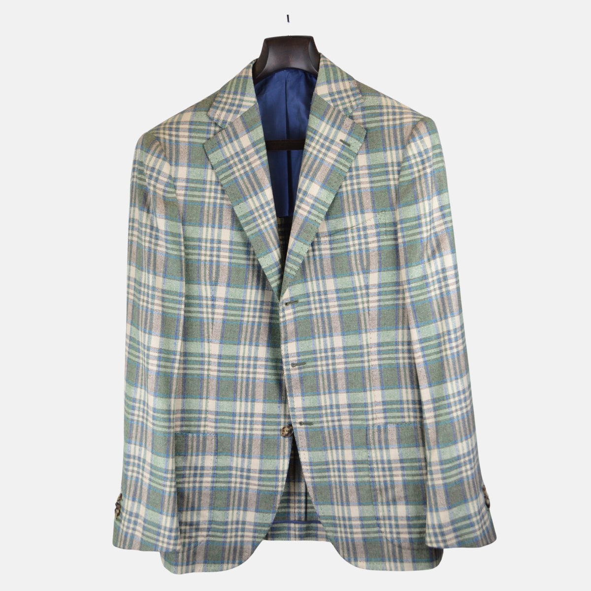 Green/Blue Checked Blazer made of Silk/Cashmere (EU 52)