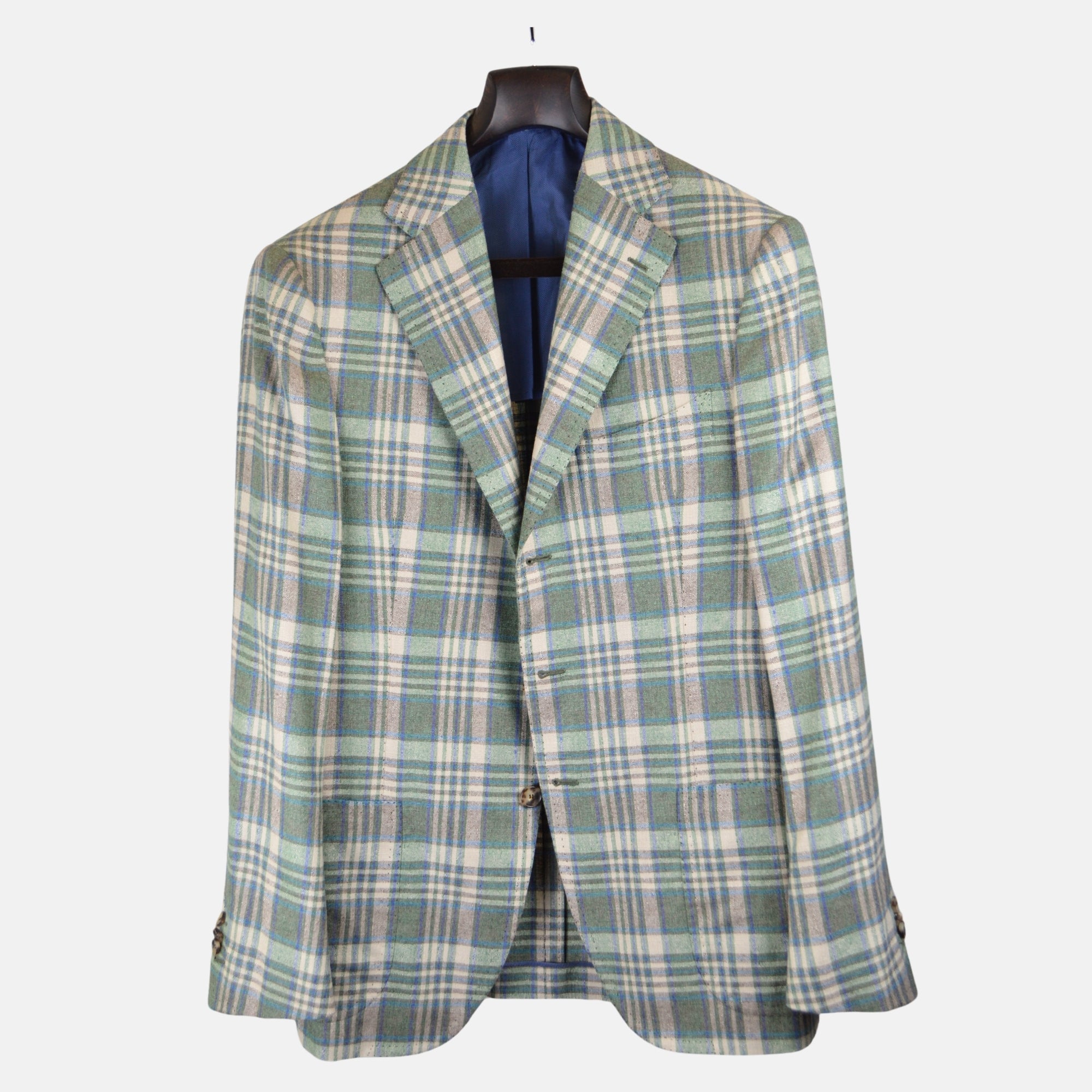 Green/Blue Checked Blazer made of Silk/Cashmere (EU 52)