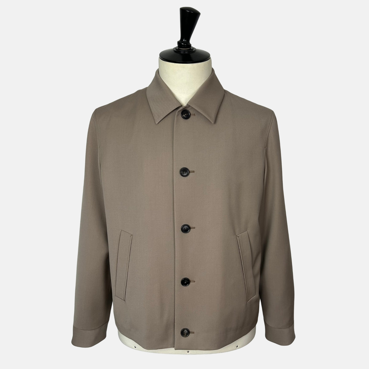 Greige Wool Mohair Silk Jacket with Leather Details