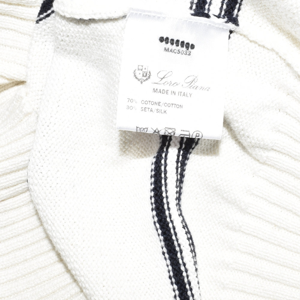 White/Blue Striped Sweater made of Cotton/Silk (EU 48)