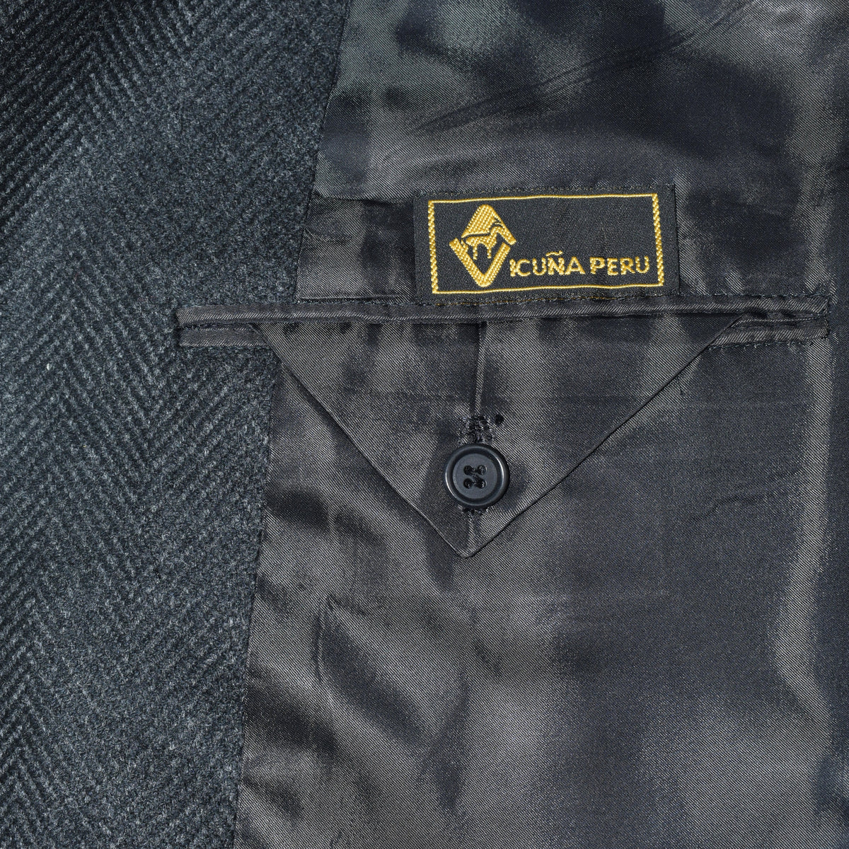 Gray-Black Herringbone Cashmere Vicuna Coat
