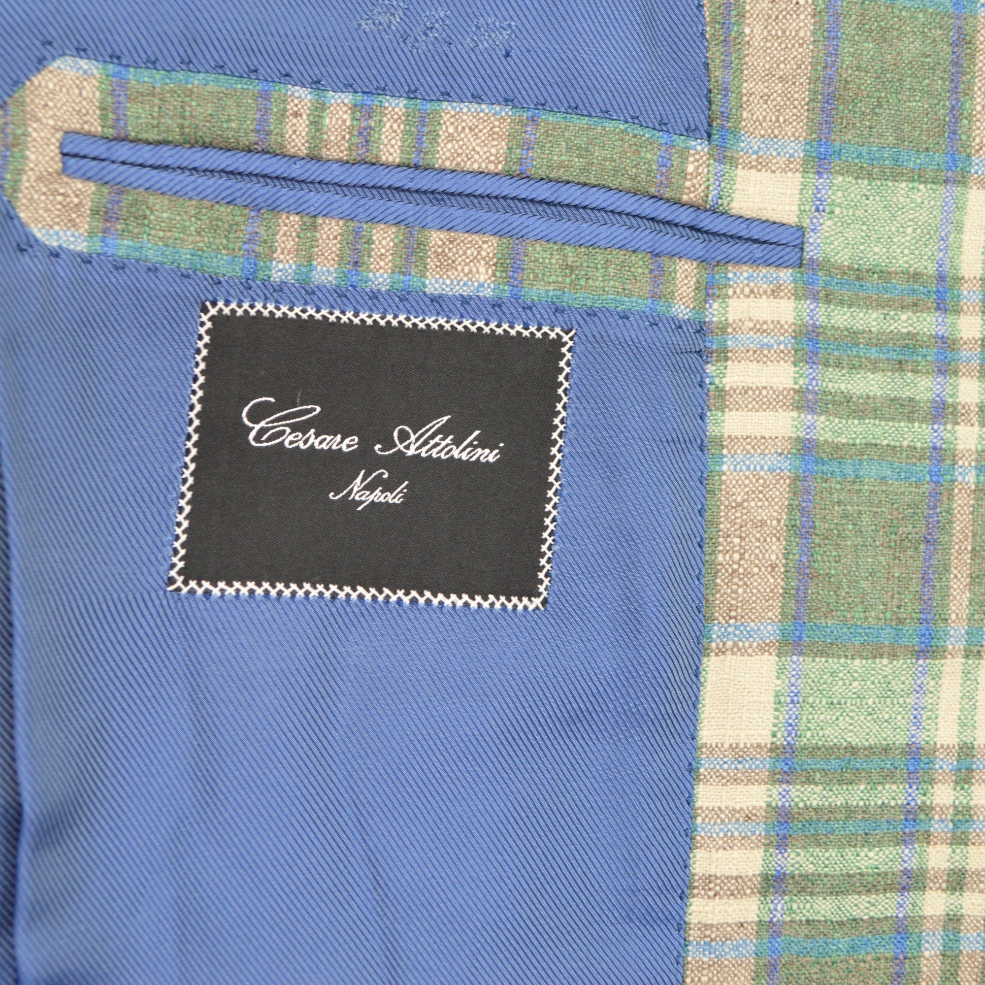 Green/Blue Checked Blazer made of Silk/Cashmere (EU 52)