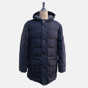 Navy Blue Down Coat made of Virgin Wool/Silk/Cashmere (XXL)