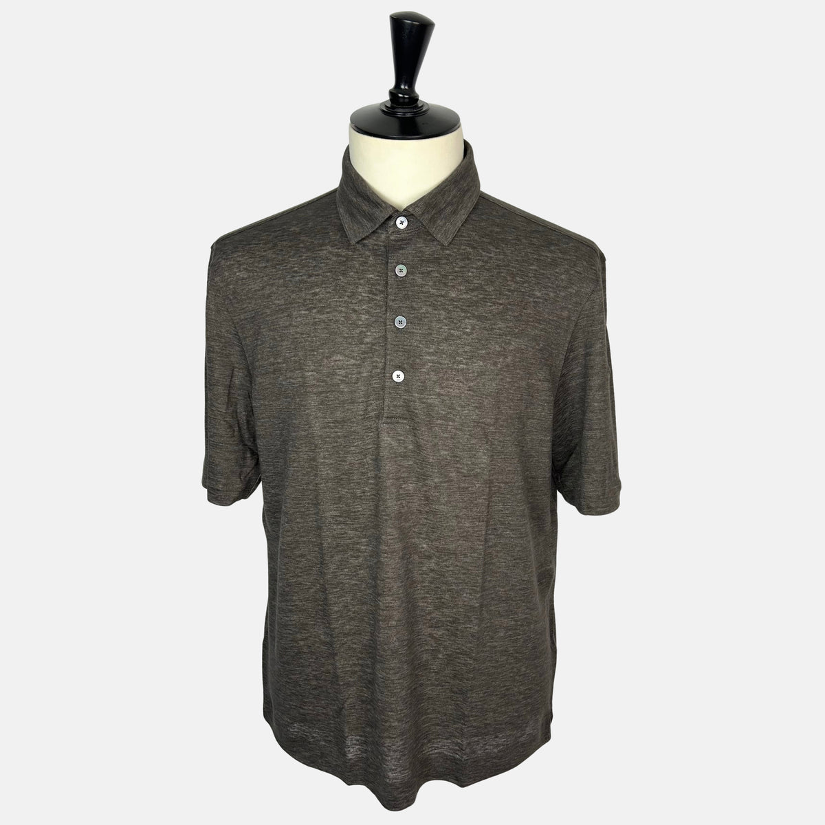 Brown Melange Oasi Lino Linen Polo Shirt