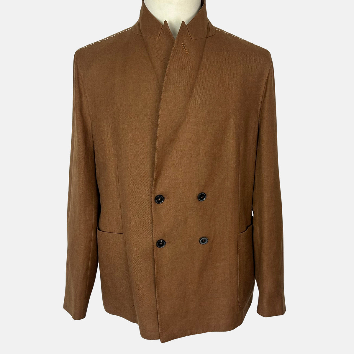 Kamelfarbener Blazer aus Leinen/Wolle (EU 56)