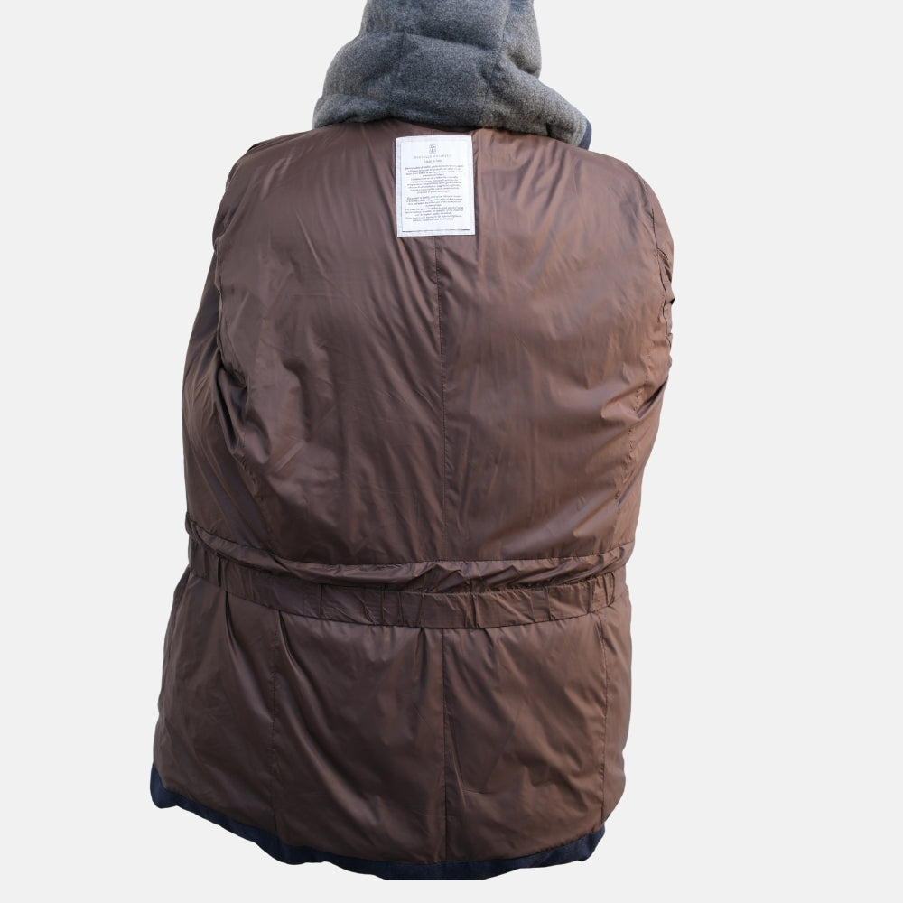 Navy Blue Down Coat made of Virgin Wool/Silk/Cashmere (XXL)