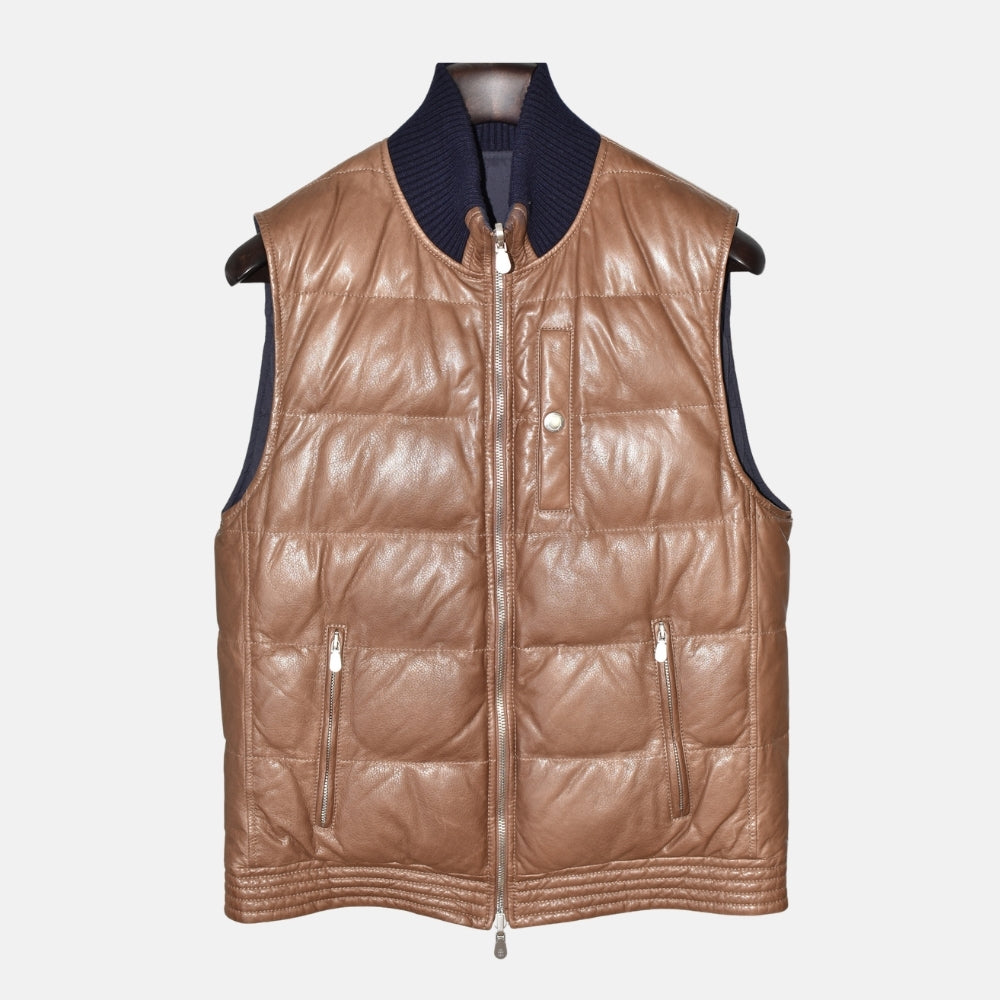 Navy/Brown Reversible Leather Vest (M)