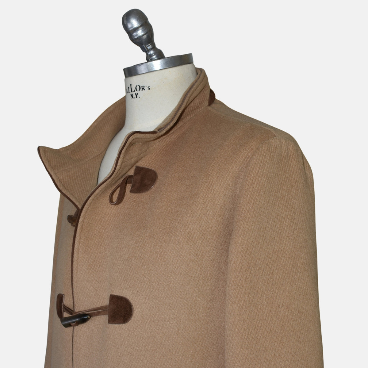 Beige Baby Camel Montgomery Coat/Leather Details with Detachable Hood (XL)