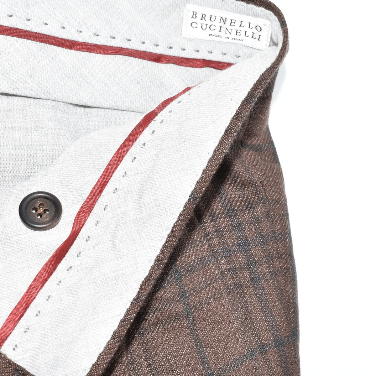 Brwon Checked Suit made of Linen/Wool/Silk (EU 46)