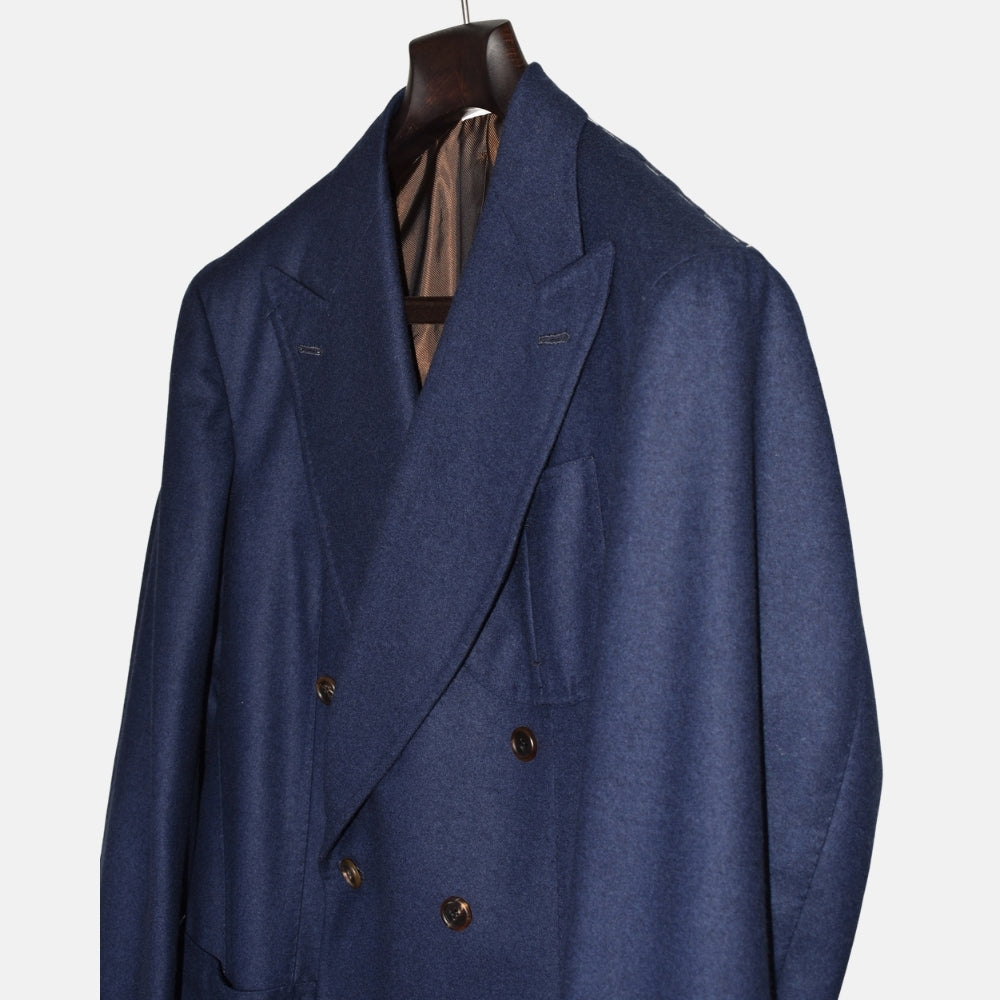 Blauer zweireihiger Flanell-Wollblazer (EU 54)