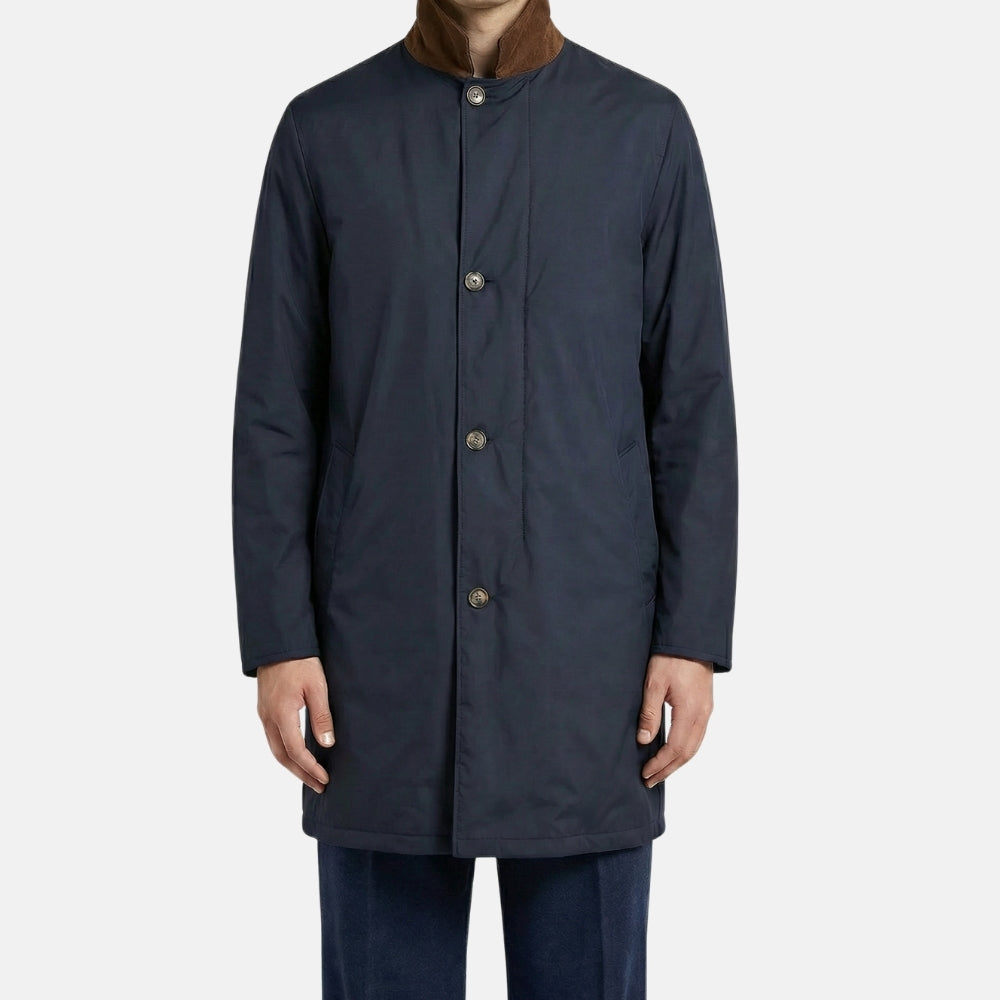 Loro Piana ロロピアーナ カシミヤ100% ガウン ショートコート 紺 Loro Piana Navy Blue Sebring Coat with Cashmere Lining (XXL