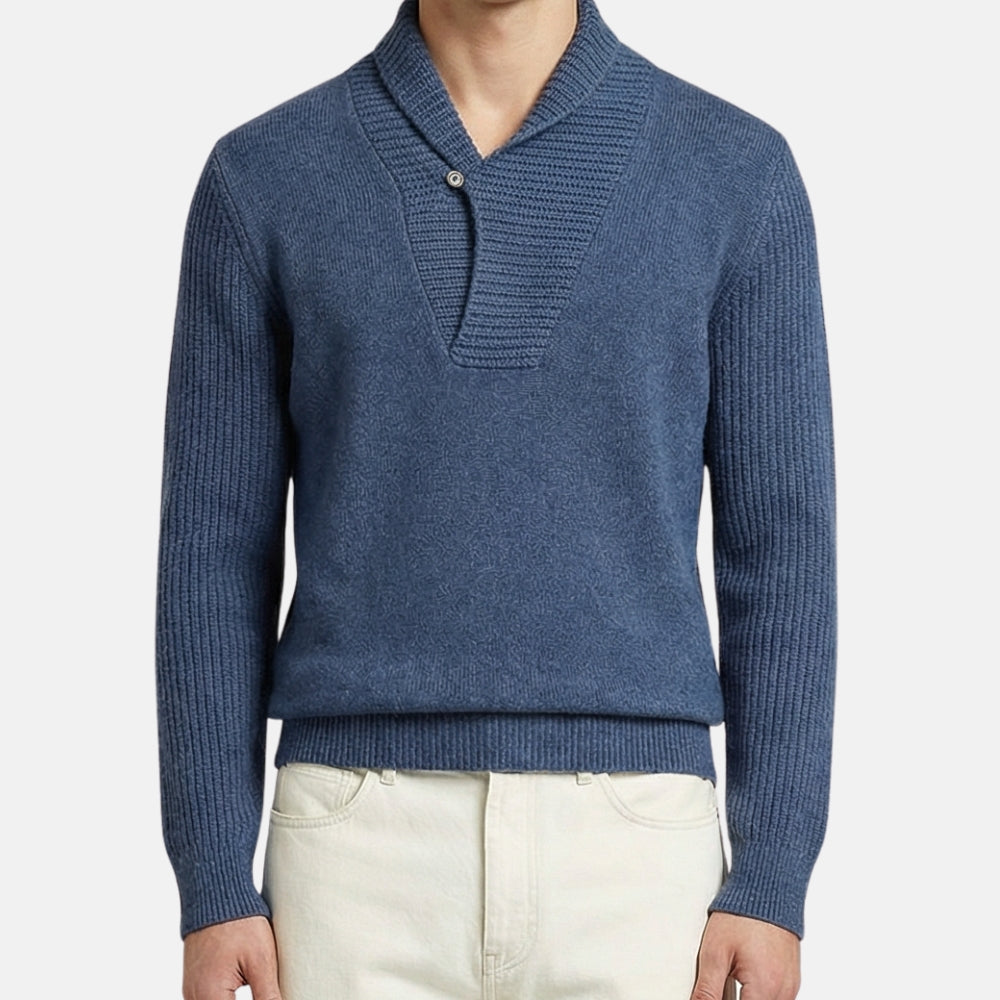Blue Shawl Collar Sweater made of Baby Cashmere (EU 50)