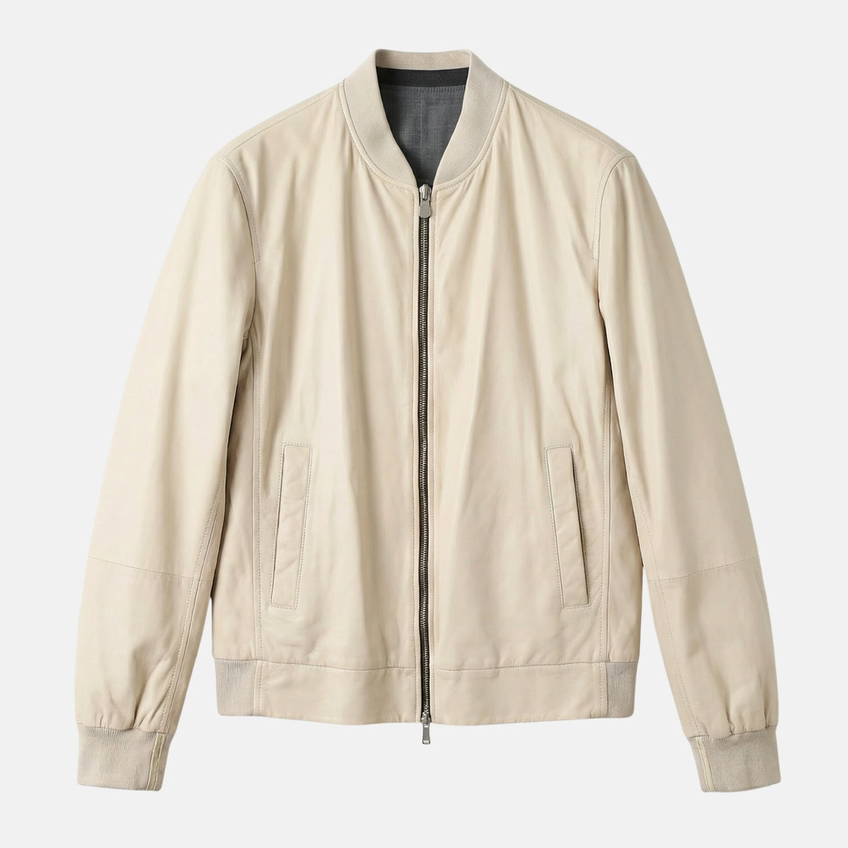 Off-White/ Grey Reversible Leather Jacket (L)