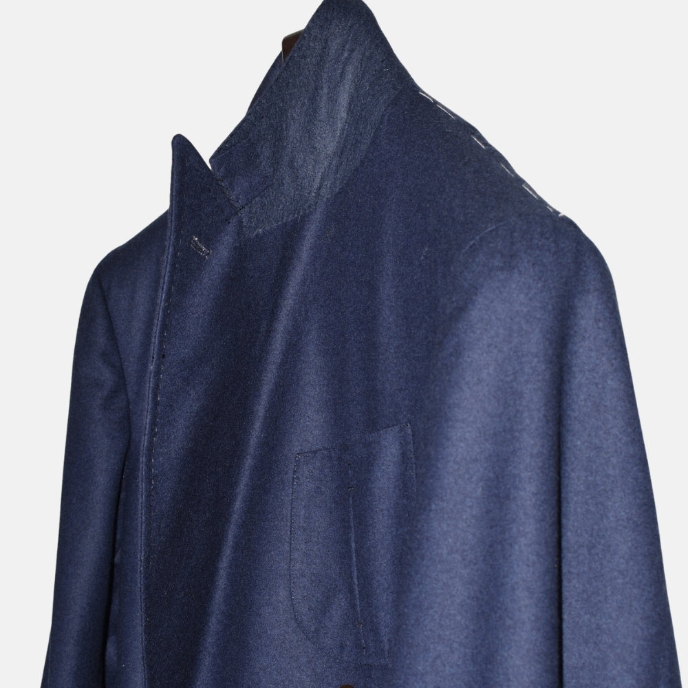 Blauer zweireihiger Flanell-Wollblazer (EU 54)