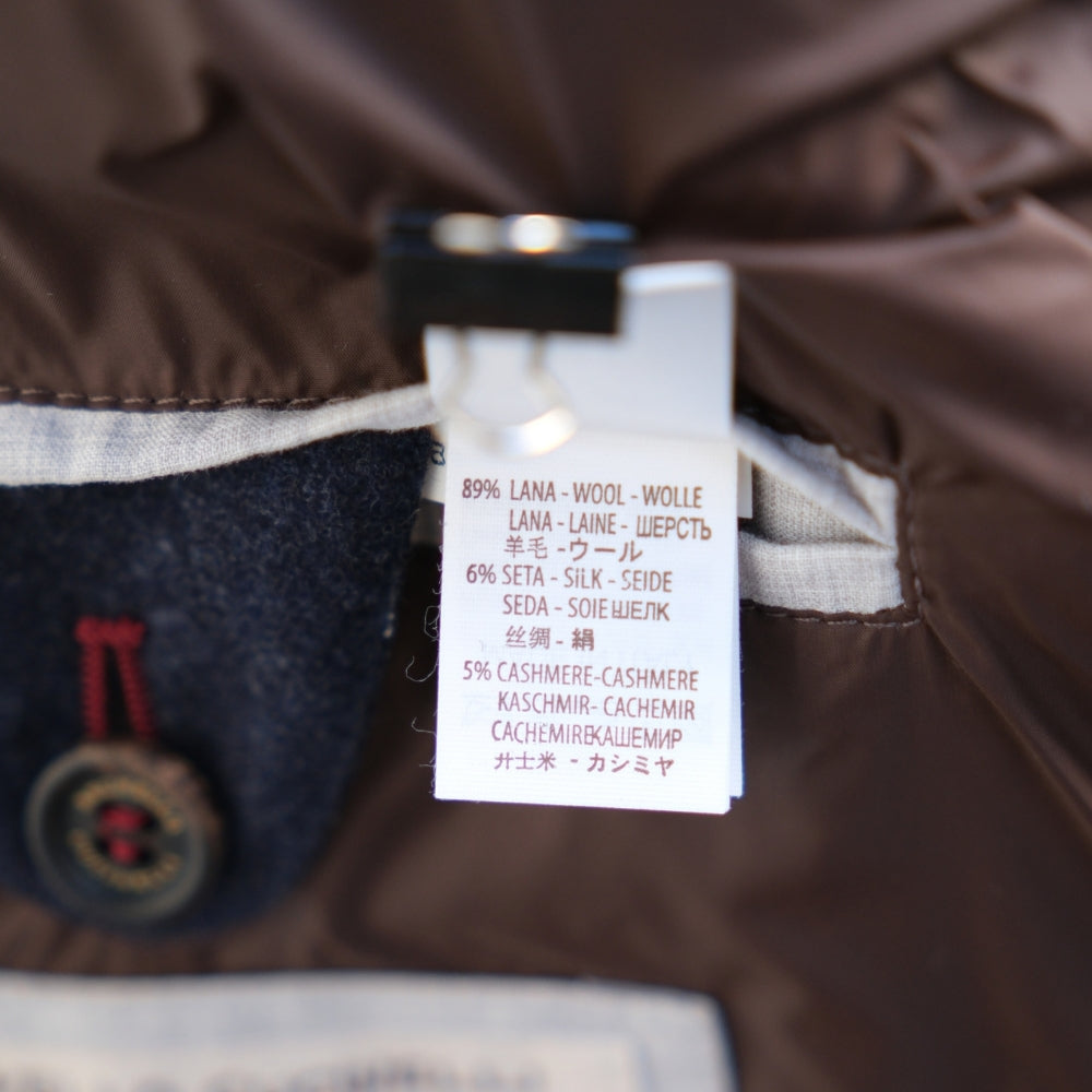 Navy Blue Down Coat made of Virgin Wool/Silk/Cashmere (XXL)