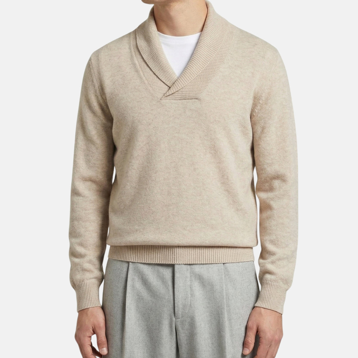 Beige Shawl Collar Sweater made of Cashmere (EU 50)