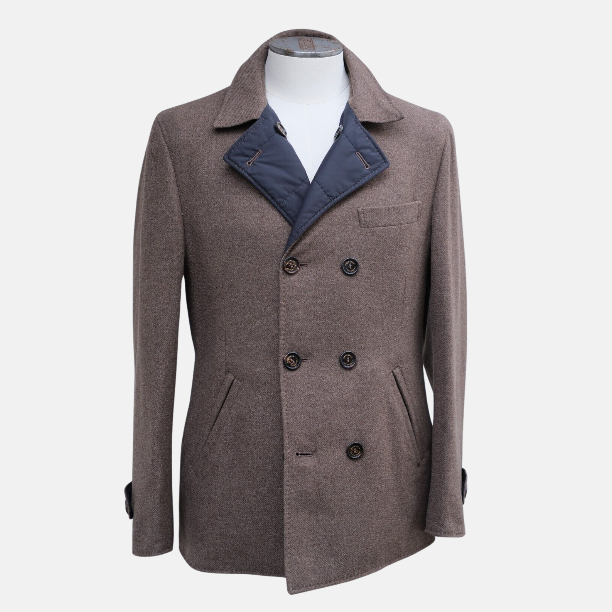Brown/Blue Reversible Pea Coat made of Wool/Cashmere (EU 50)