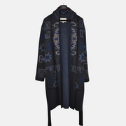 Blue/Gray Patterned Dressing Gown Coat Robe made of Wool (S)