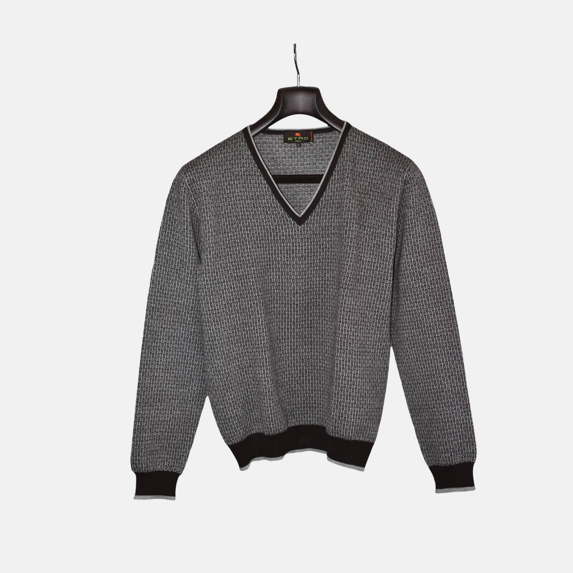 Gray/Brown Patterned Sweater made of Merino Wool (L)