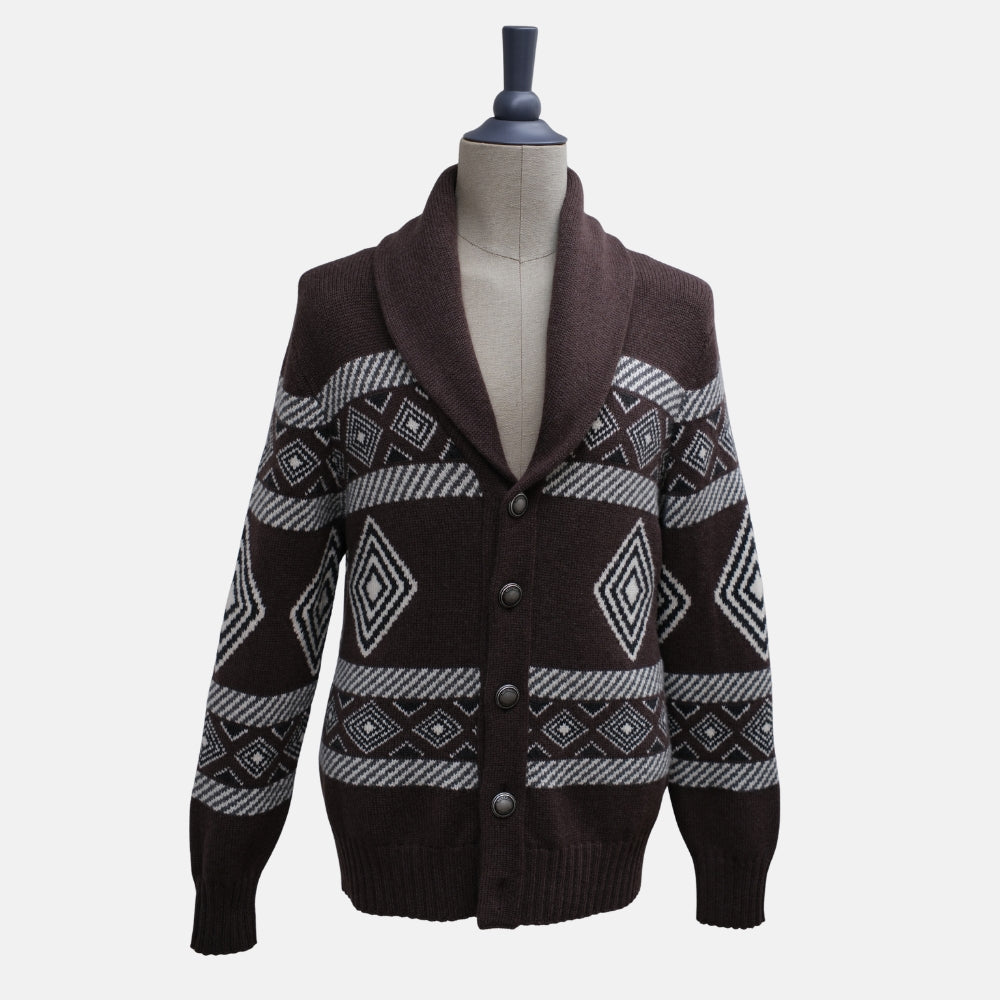 Brown/Creme Patterned Cashmere Cardigan (EU 52)