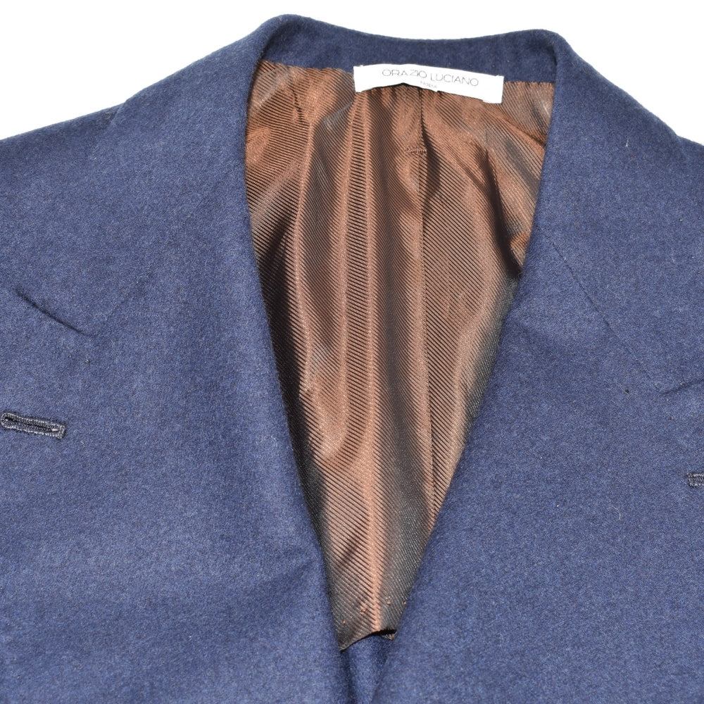 Blauer zweireihiger Flanell-Wollblazer (EU 54)