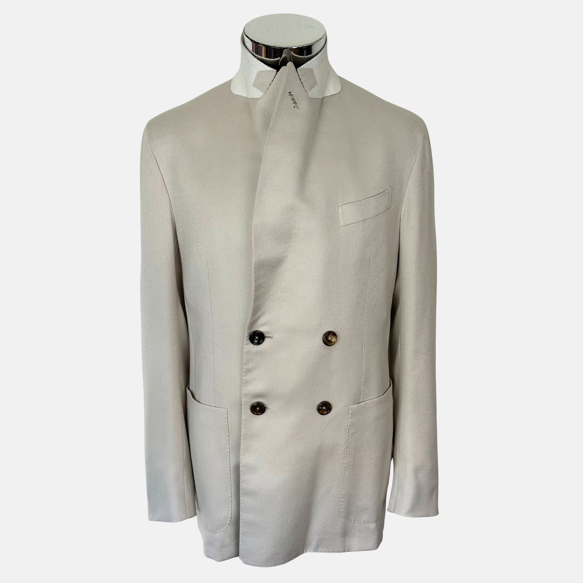 Ecru Double Breasted Blazer made of Cotton/Silk/Cashmere (EU 48)