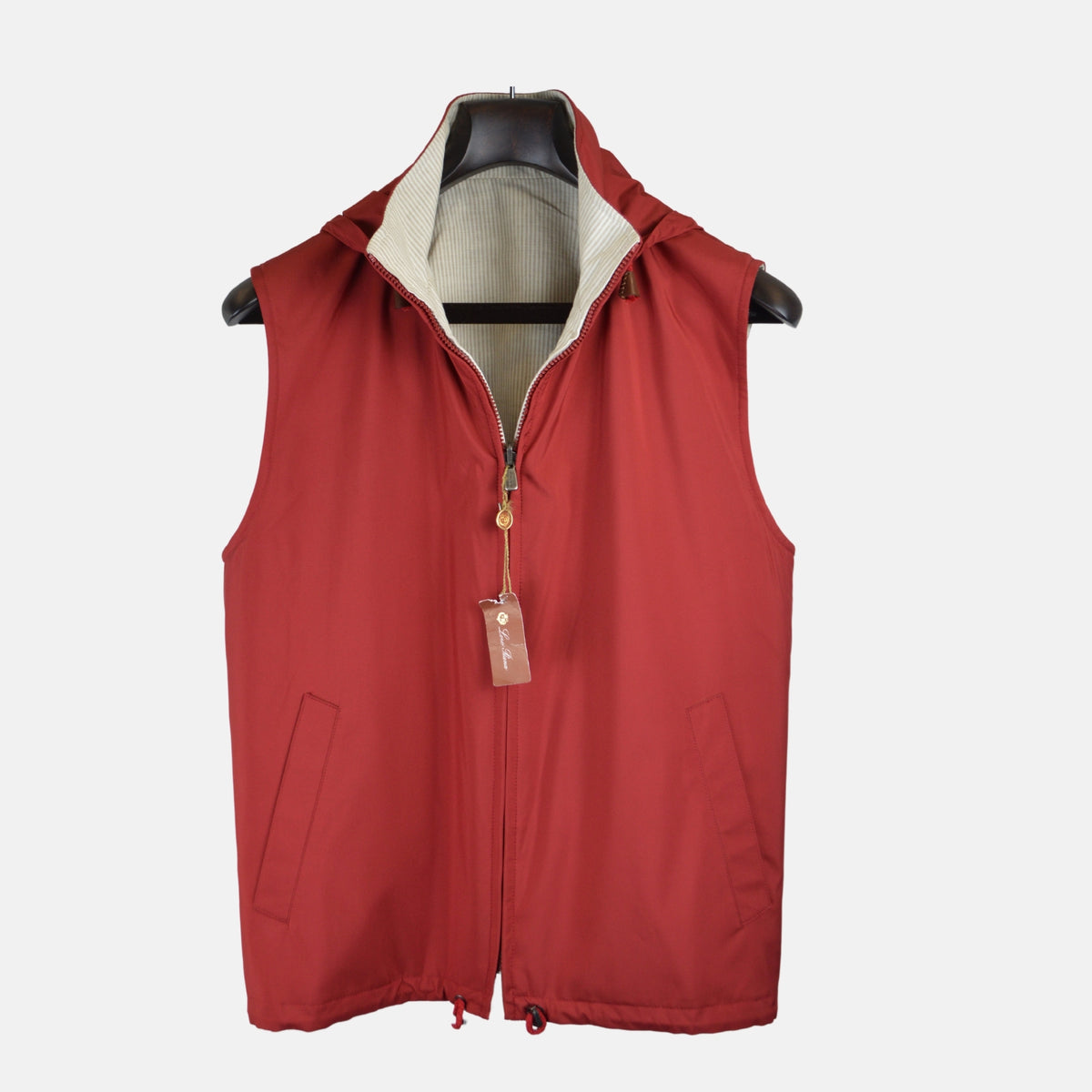Red/White Lined Reversible Vest made of Linen/Silk (S)