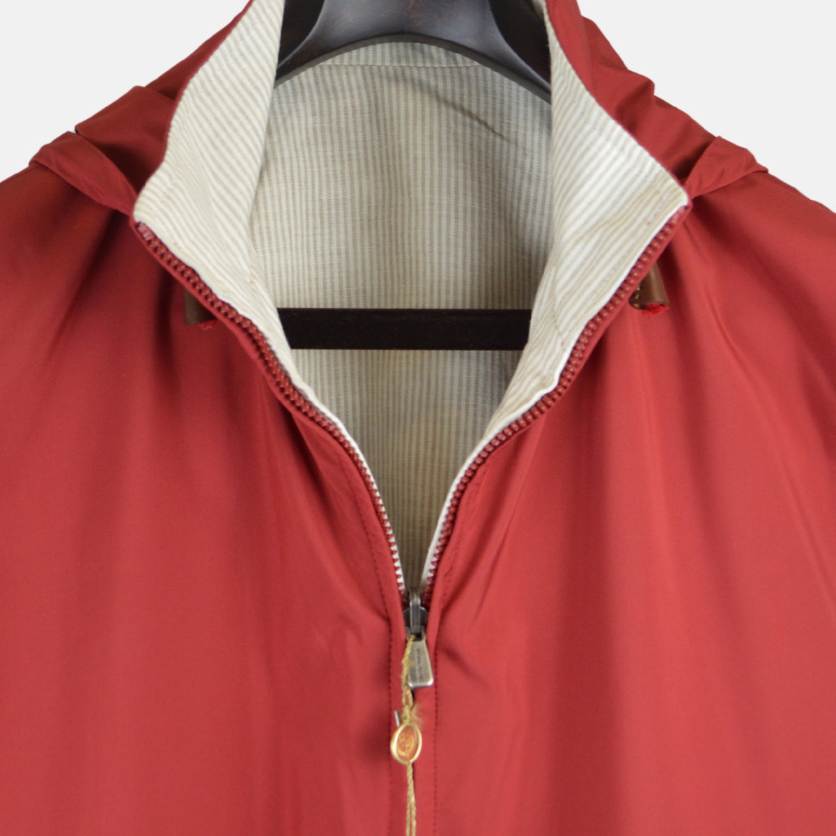 Red/White Lined Reversible Vest made of Linen/Silk (S)