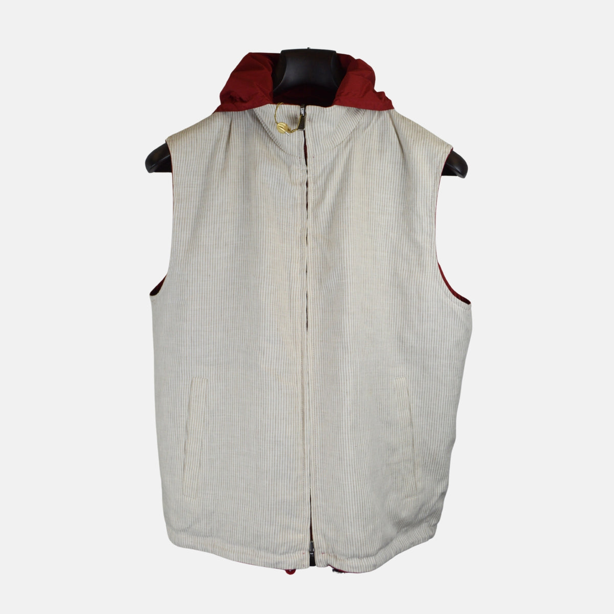 Red/White Lined Reversible Vest made of Linen/Silk (S)