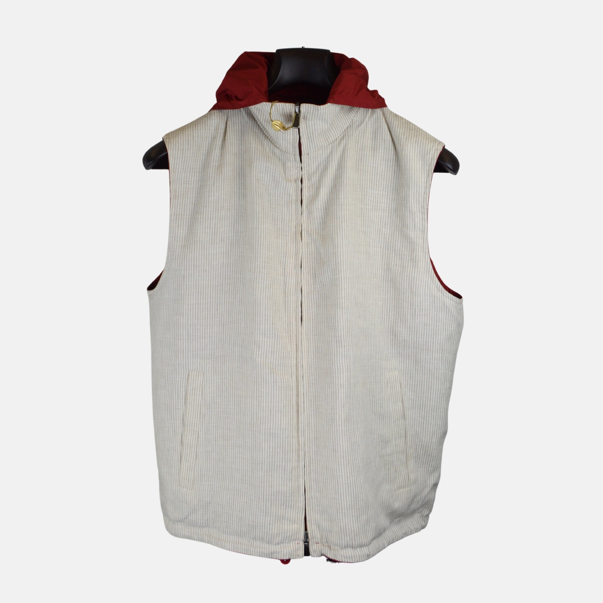 Red/White Lined Reversible Vest made of Linen/Silk (S)
