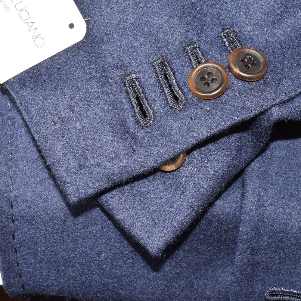 Blauer zweireihiger Flanell-Wollblazer (EU 54)