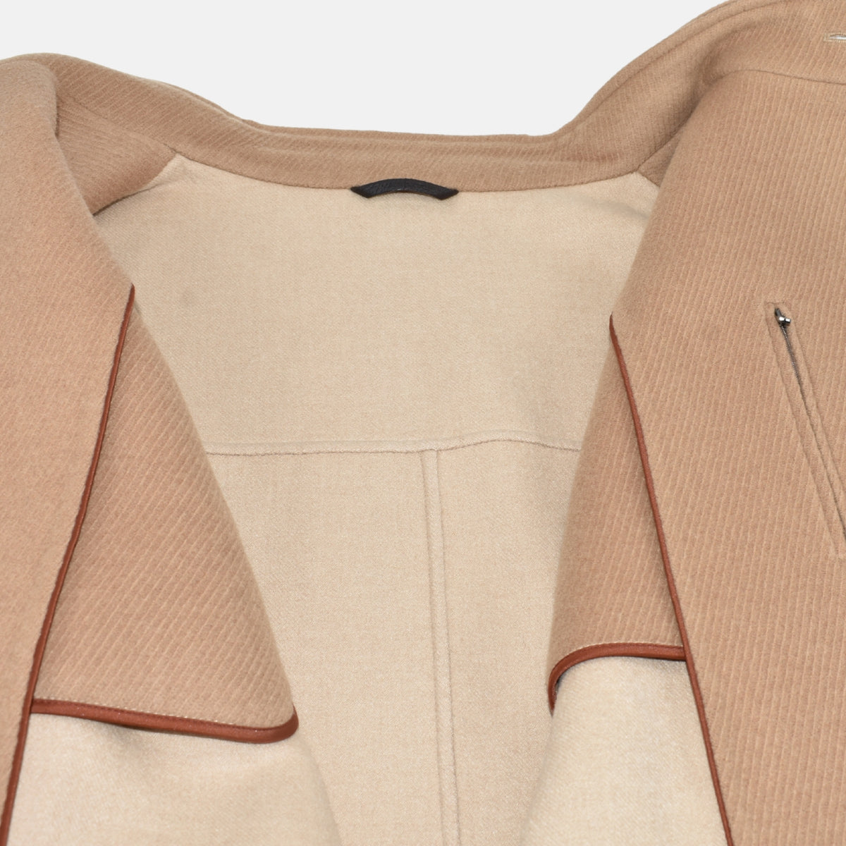 Beige Baby Camel Montgomery Coat/Leather Details with Detachable Hood (XL)