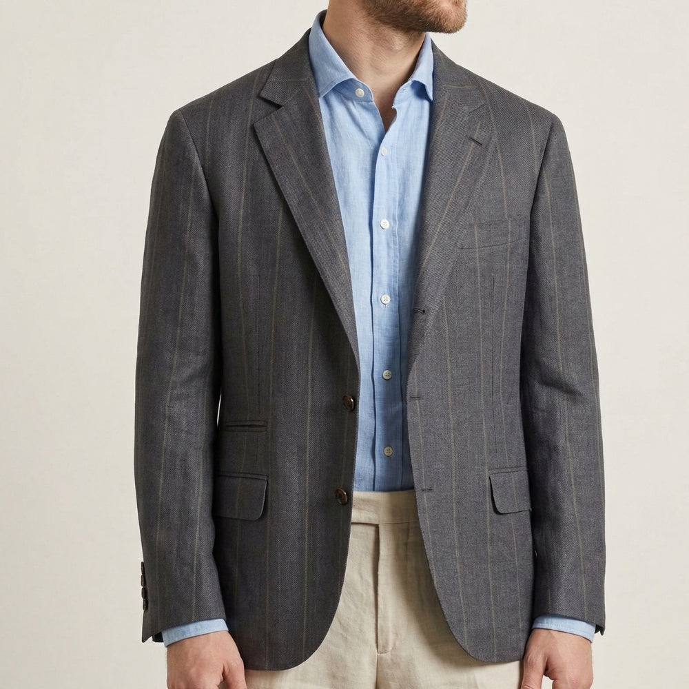 Grey Striped Blazer made of Linen/Wool/Silk (EU 54)