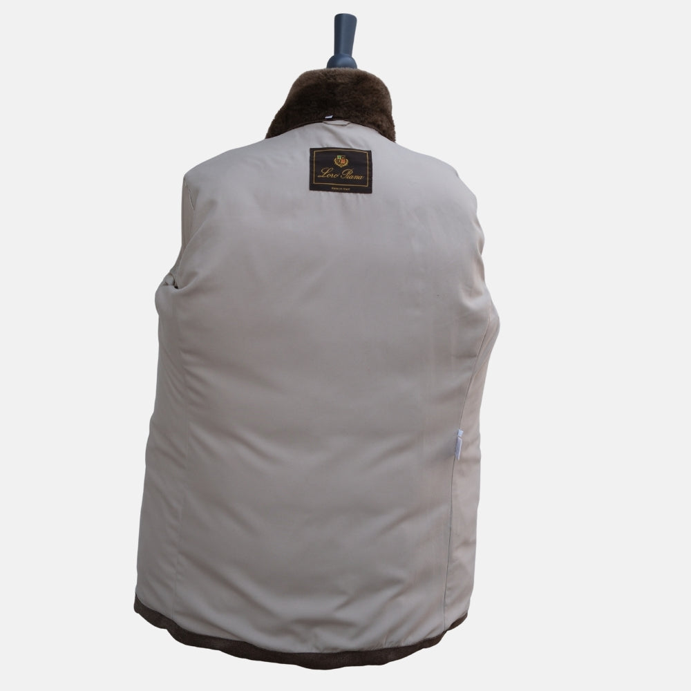 Brown Down Jacket made of Baby Cashmere with Beaver Collar (L)