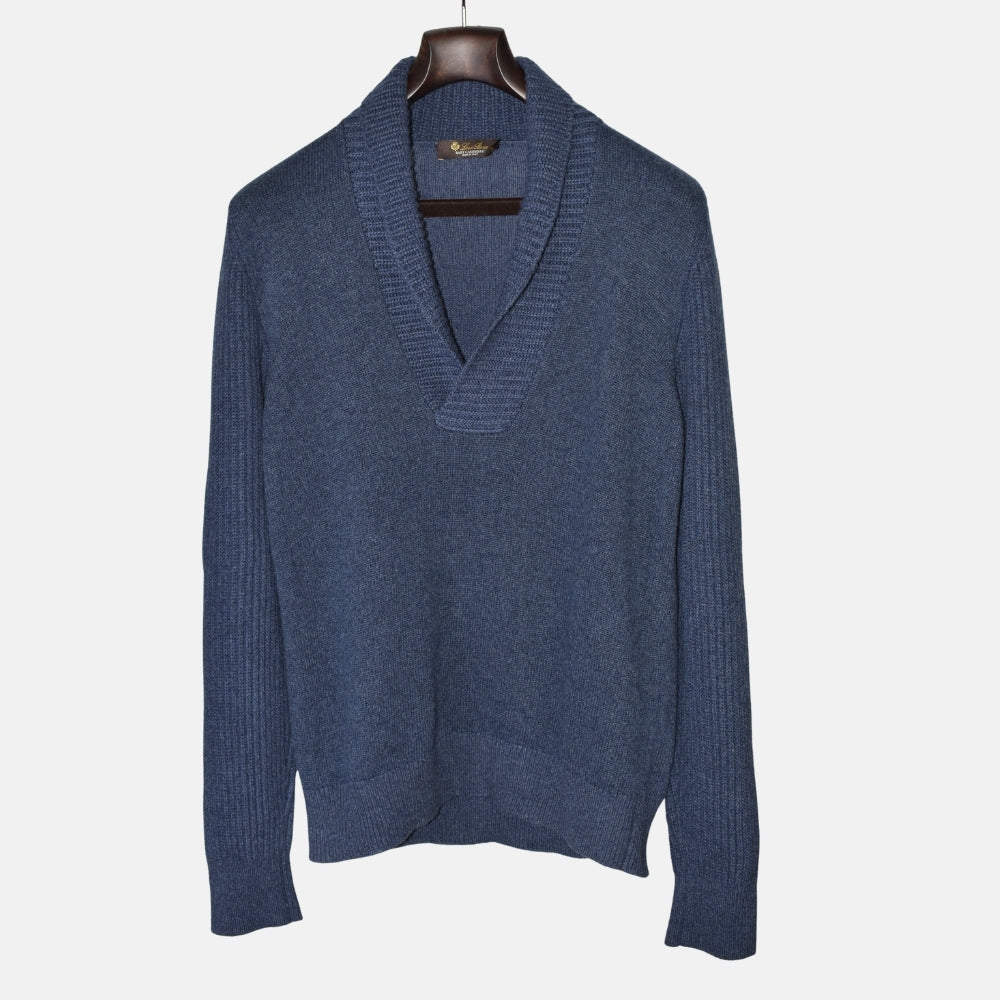 Blue Shawl Collar Sweater made of Baby Cashmere (EU 50)