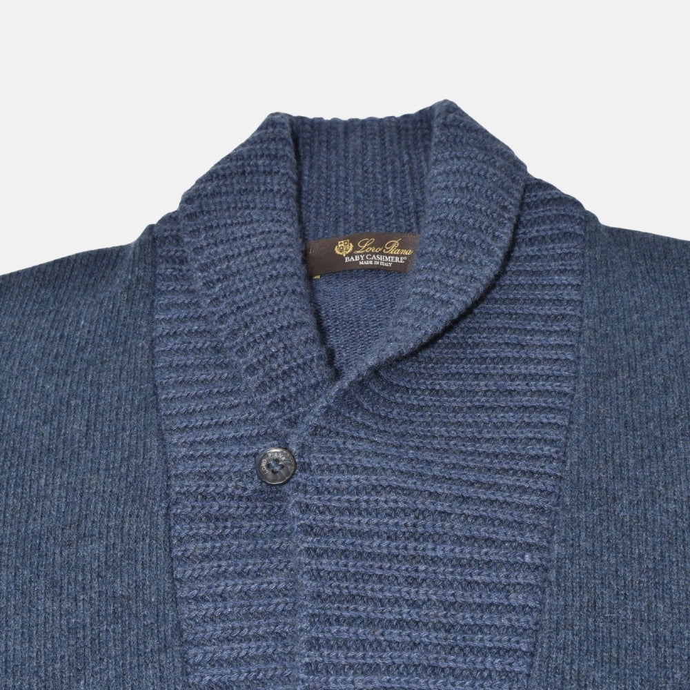 Blue Shawl Collar Sweater made of Baby Cashmere (EU 50)