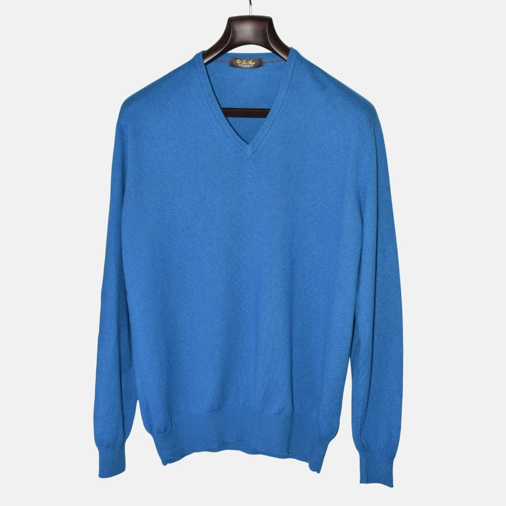 Blue V-Neck Sweater made of Baby Cashmere (EU 54)