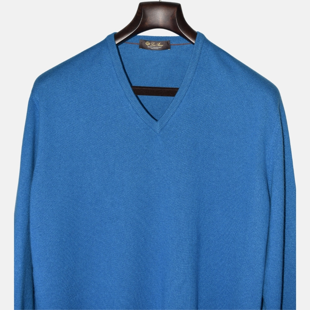 Blue V-Neck Sweater made of Baby Cashmere (EU 54)
