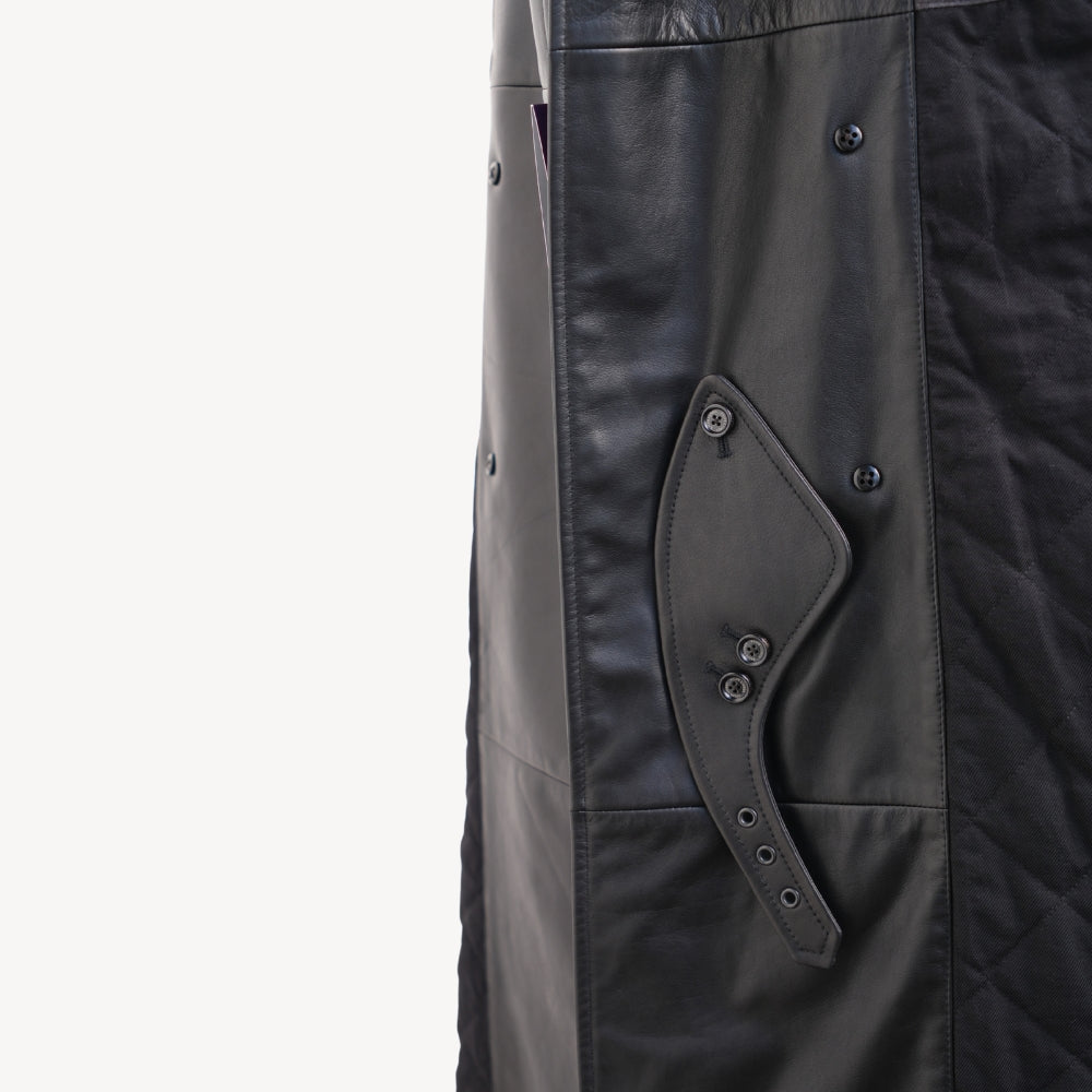 Black Leather Coat with Shearling Collar (S)