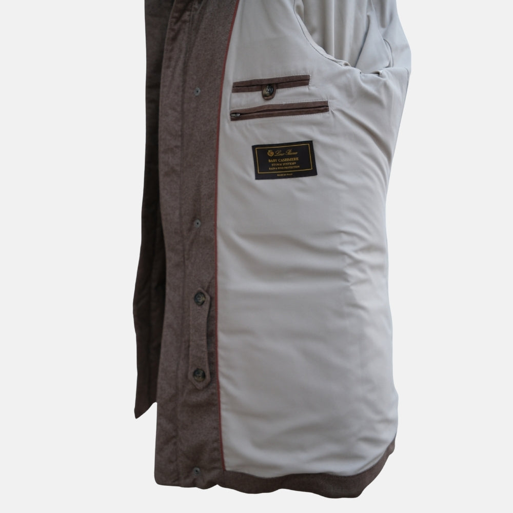 Brown Down Jacket made of Baby Cashmere with Beaver Collar (L)