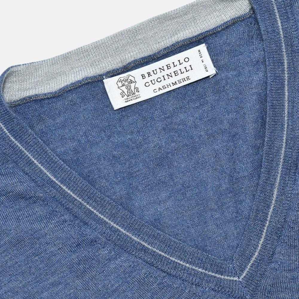 Blue V Neck Cashmere Silk