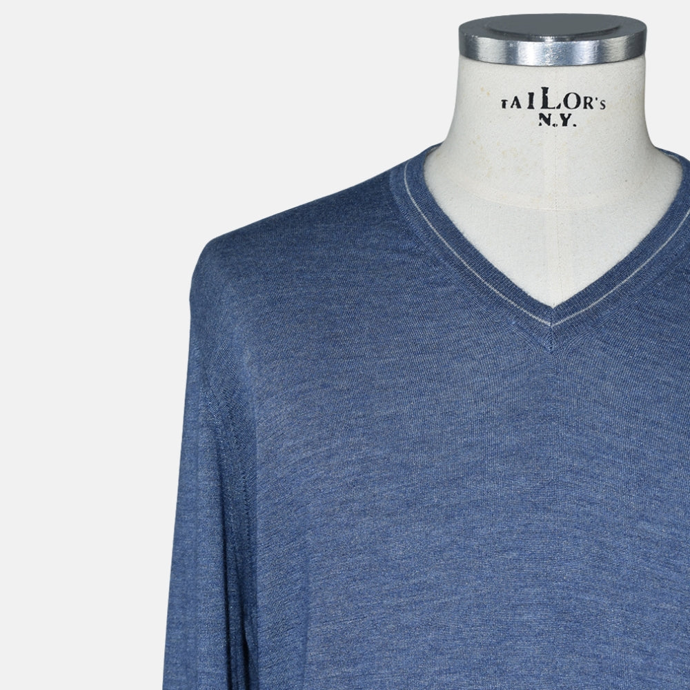 Blue V Neck Cashmere Silk