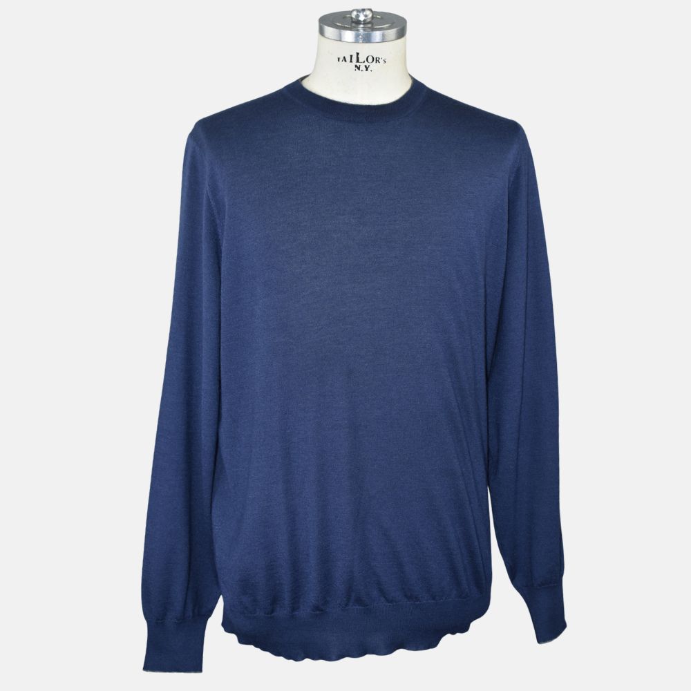 Blue Crewneck Cashmere/Silk (leather Patches)