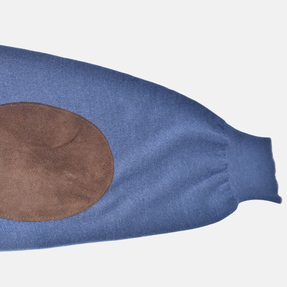 Blue Crewneck Cashmere/Silk (leather Patches)