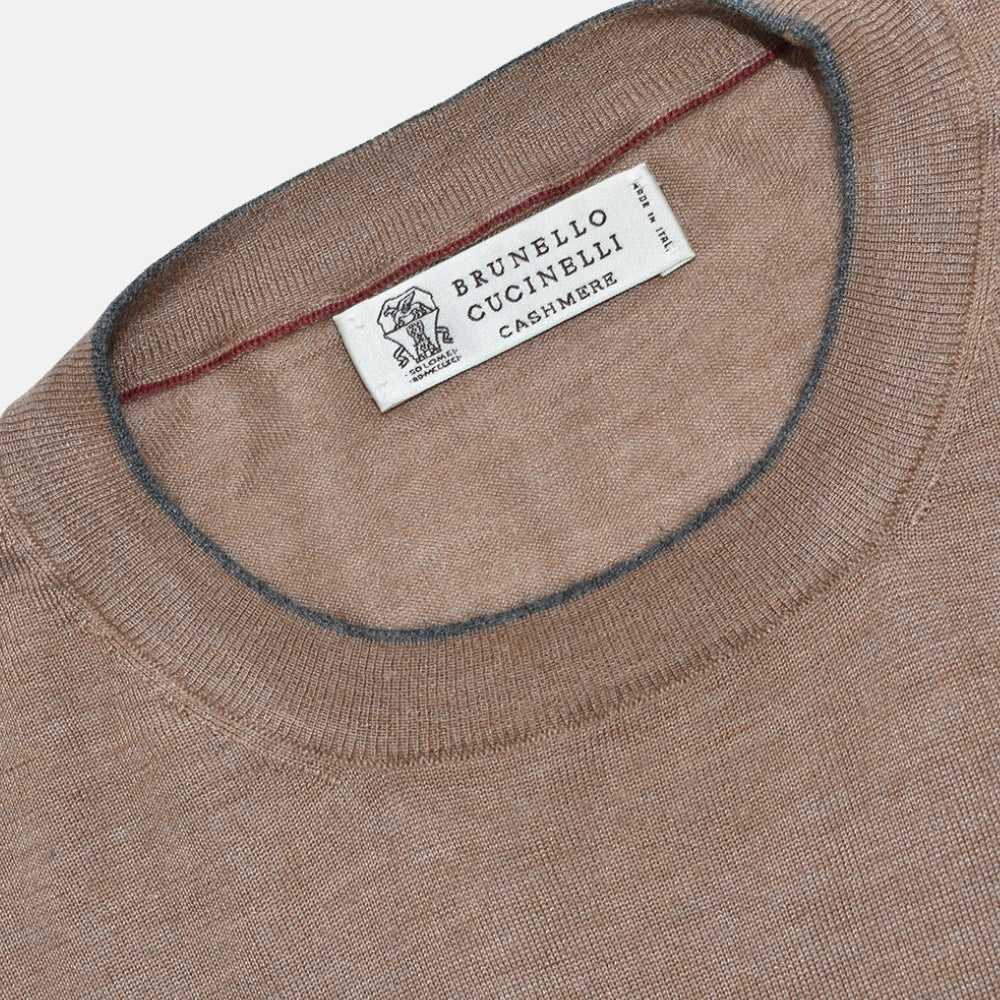 Beige Crewneck Cashmere Silk