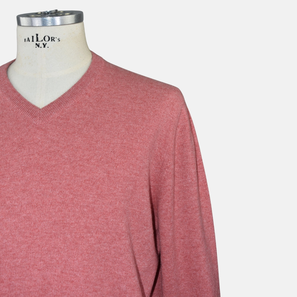 Coral Red V Neck Sweater Cashmere
